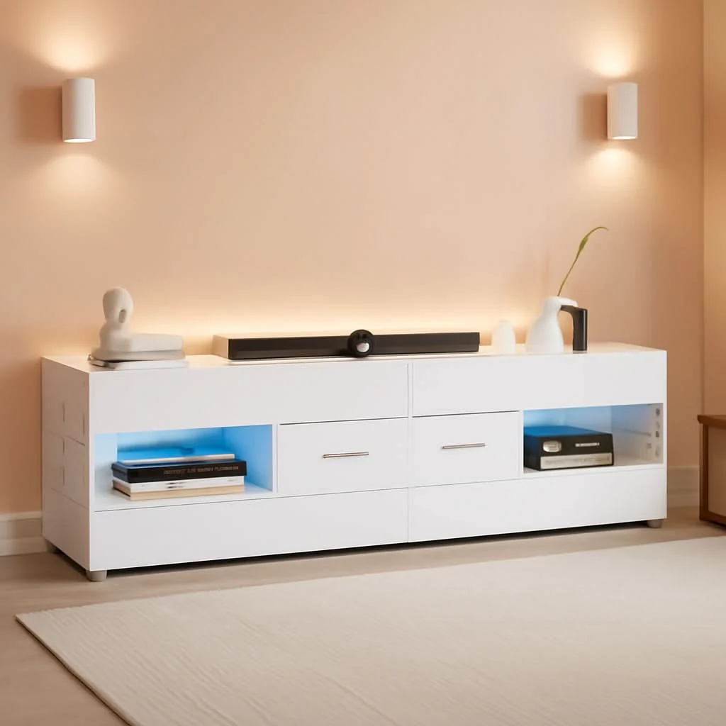 Original Design Glossy White TV Stand Entertainment Center Storage High-Performance