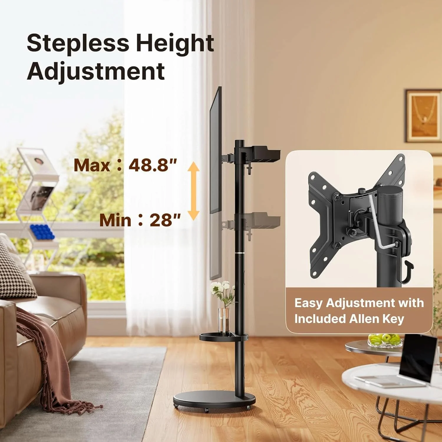 High-End Height Adjustable Rolling TV Stand For Televisions Easy-to-Use