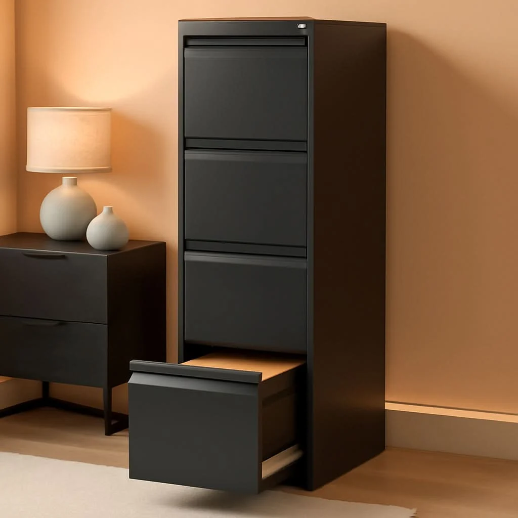 Excellent 4 Drawer File Cabinet With Lock Black Metal Vertical Filing Cabinet Fine Crafted