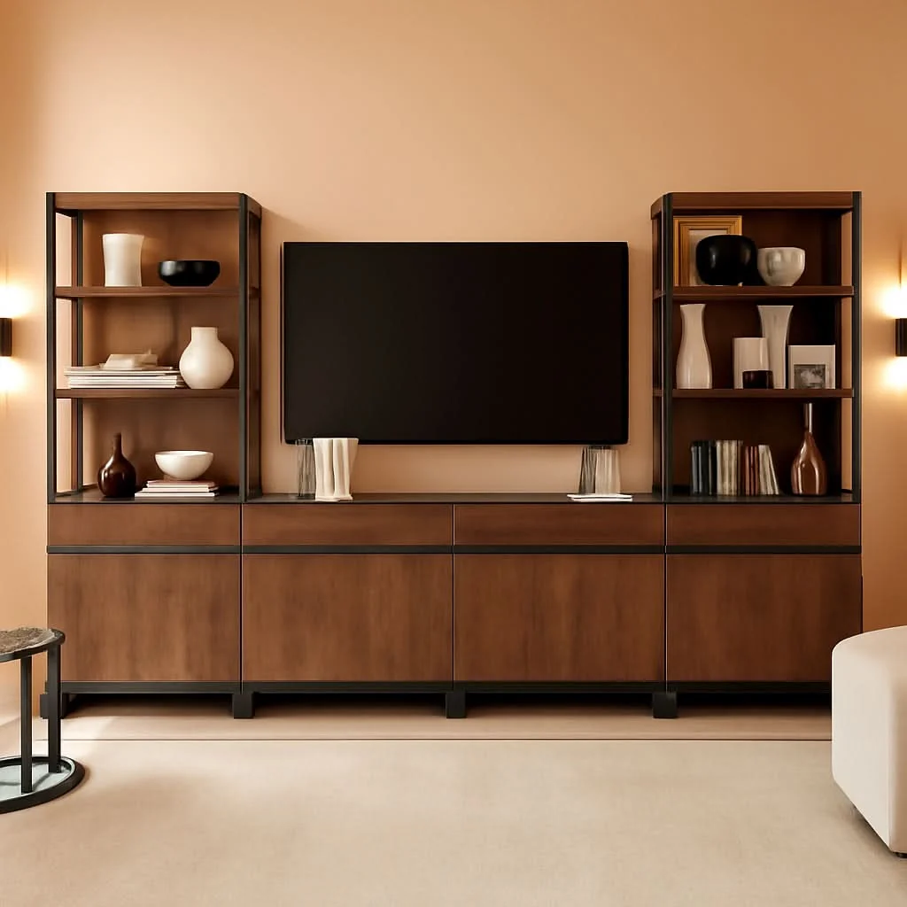 User-Friendly Brown Wooden TV Stand With Adjustable Entertainment Center High-Quality
