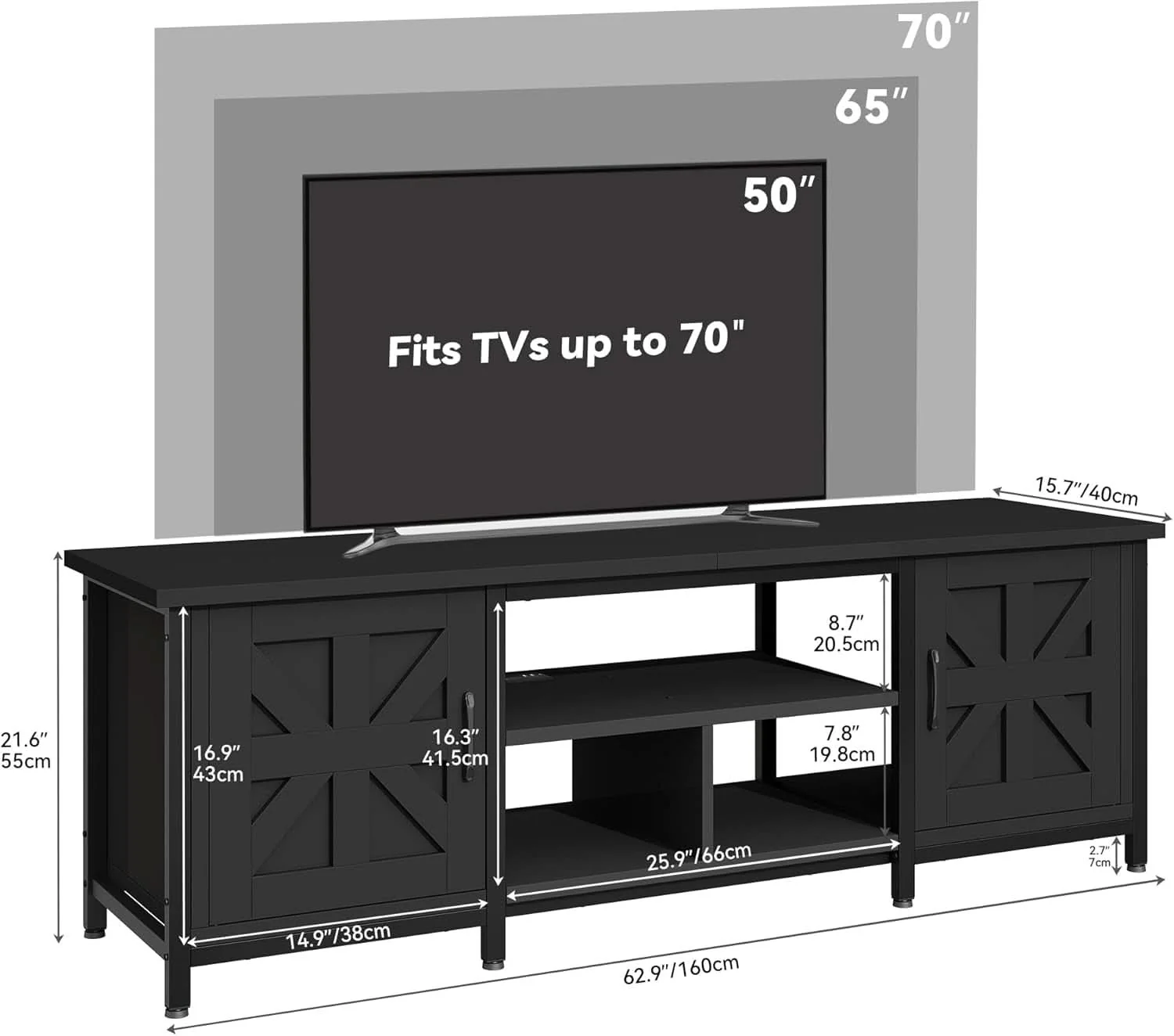 Traditional Black TV Stand With LED Lighting Entertainment Center Top-Quality