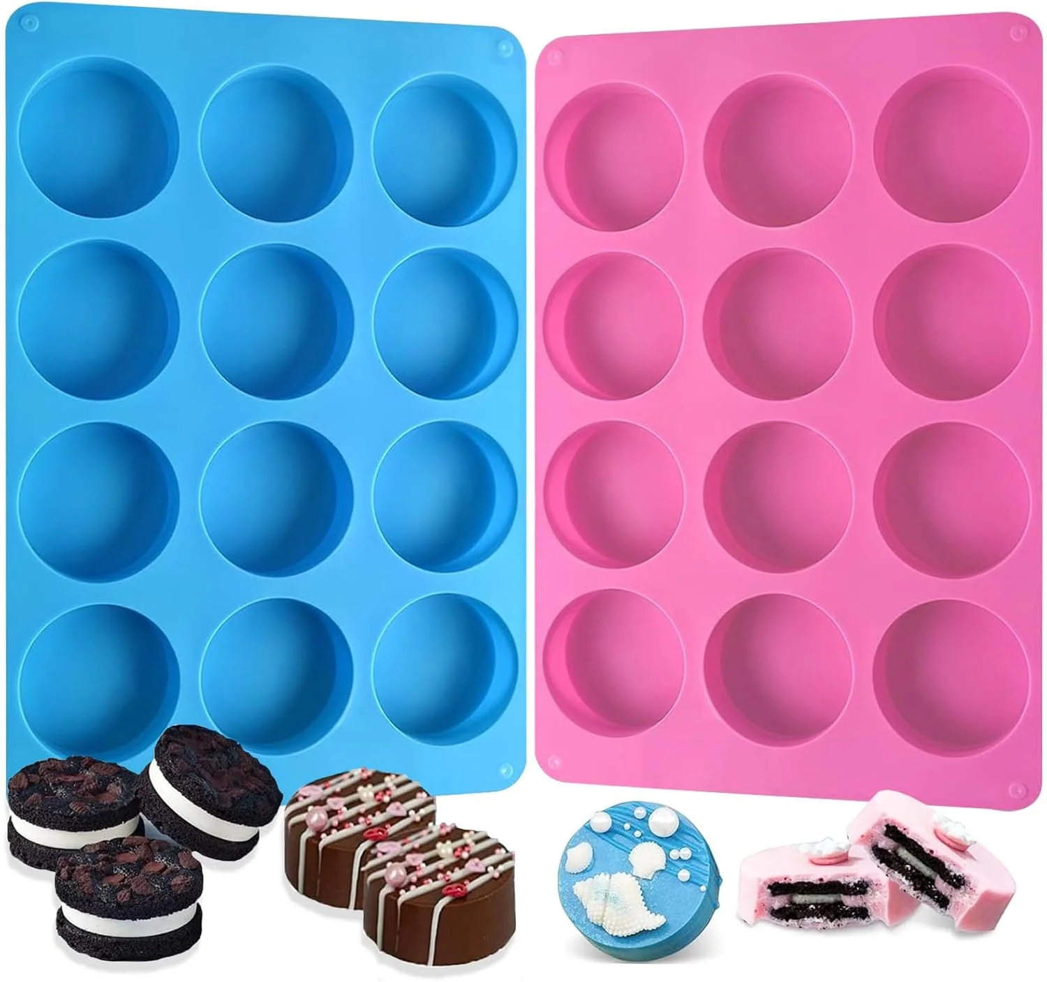 Casual Round Chocolate Cookie Molds SAGOOITS 12-Cavity Cylinder Chocolate Silicone Molds for Cookies Candy Jelly Mini Cakes and Muffin 2 PCS Modern