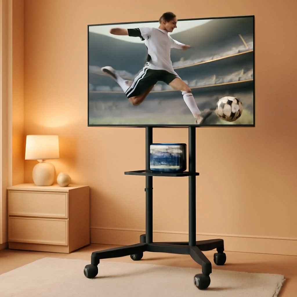 Relaxed Black Heavy Duty Rolling TV Stand With Lockable Wheels Long-Lasting