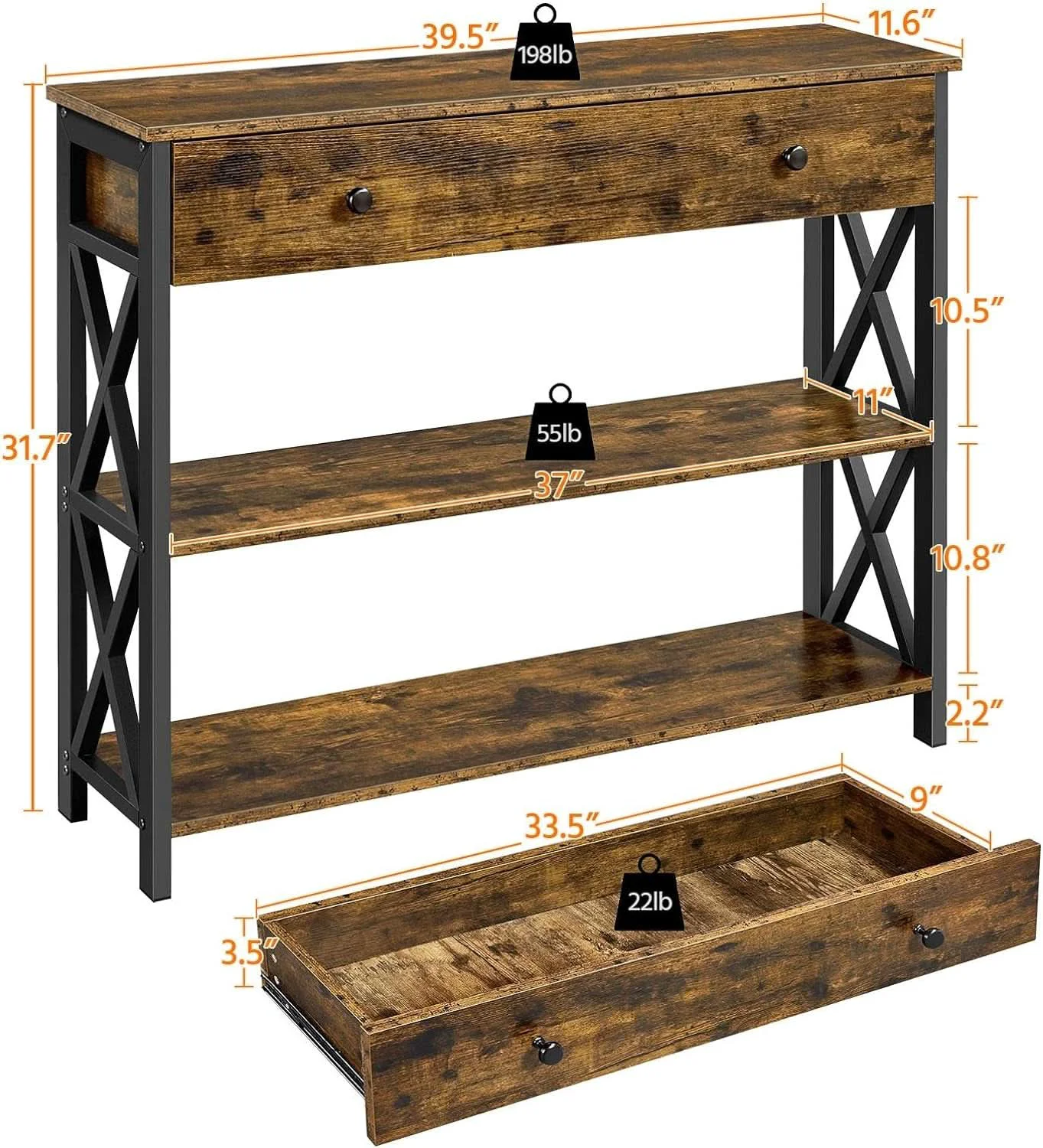 Natural Rustic Brown TV Stand Entertainment Center 45 Inch Drawer Efficient
