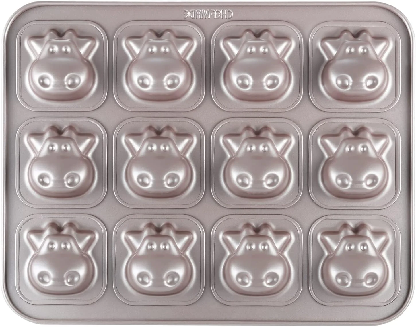 High-End CHEFMADE Cows Cake Pan 12-Cavity Non-Stick Animal Muffin Bakeware for Oven Baking Champagne Gold Natural