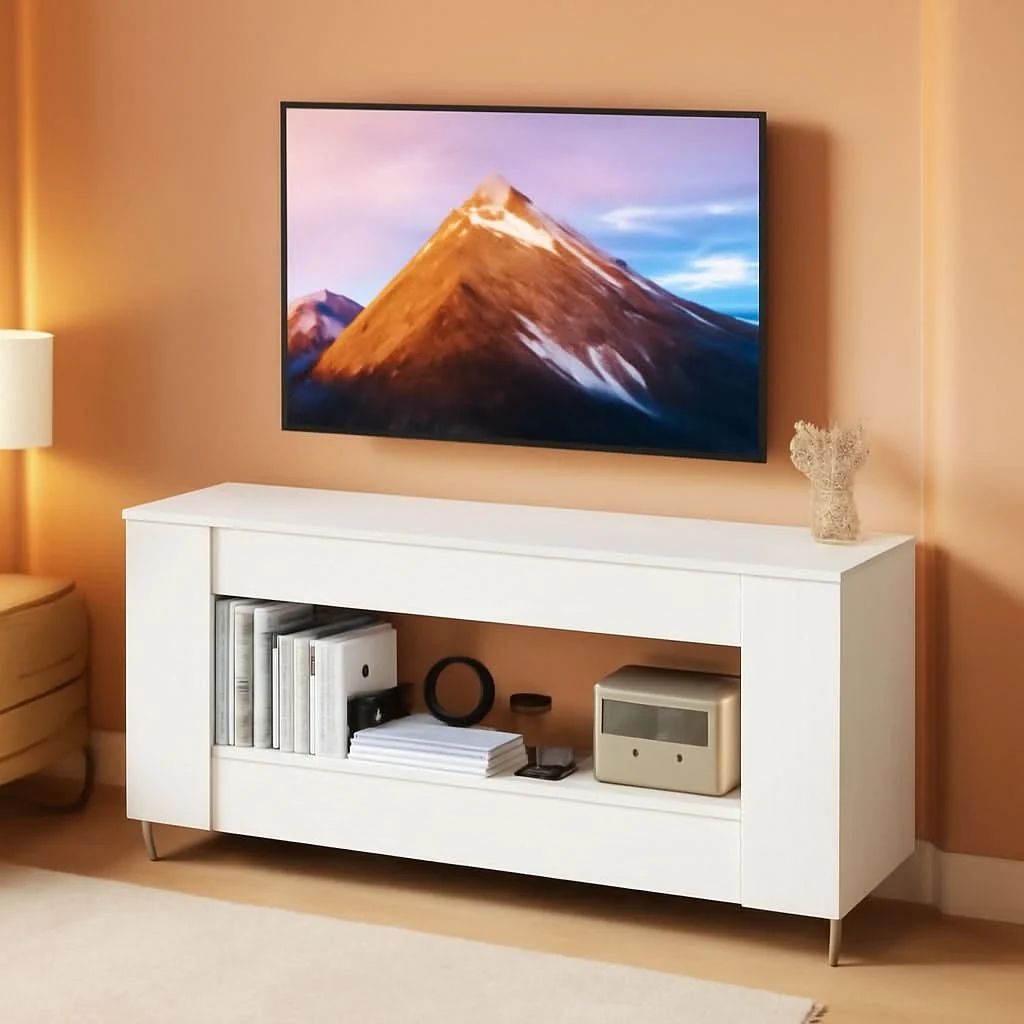 Fine Crafted 65 Inch TV Stand With White Entertainment Center Storage Dependable