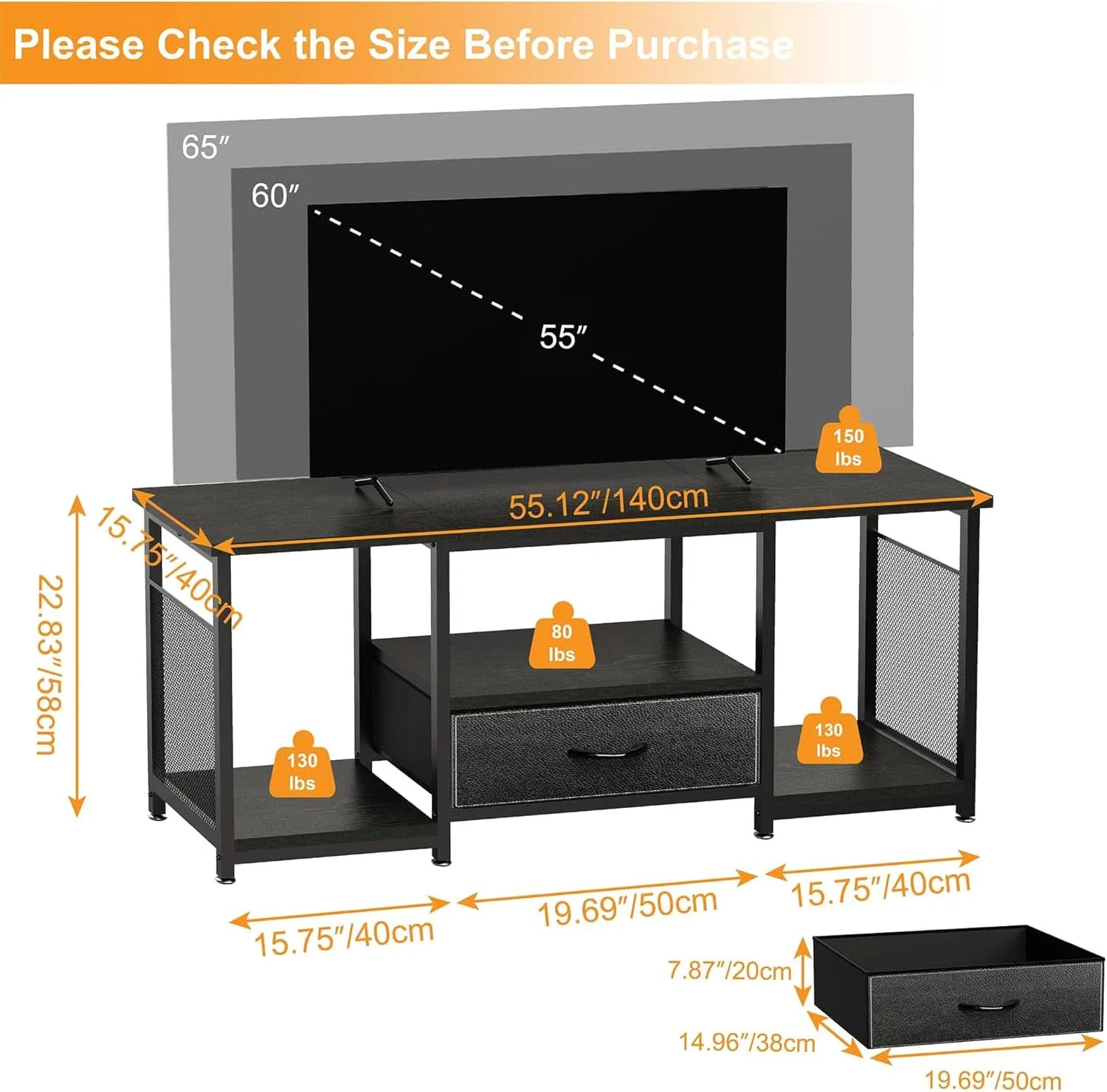 User-Friendly Industrial Black TV Entertainment Center With Drawers Enhanced