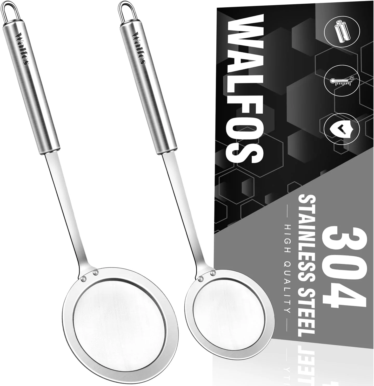 Eco-Friendly Walfos Fat Skimmer Spoon 304 Stainless Steel Fat skimmer For Cooking Fine Mesh Strainer Food Strainer Fit For Separation Of The Floating Foam Fat Green