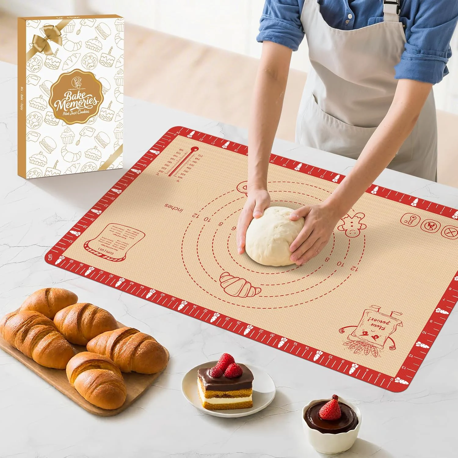 Professional Non-Slip Silicone Baking Mat – 32×24 inch Extra Thick Pastry Mat with Measurements for Sourdough Macarons Bread Pizza Dough Rolling Kneading Carefully Designed