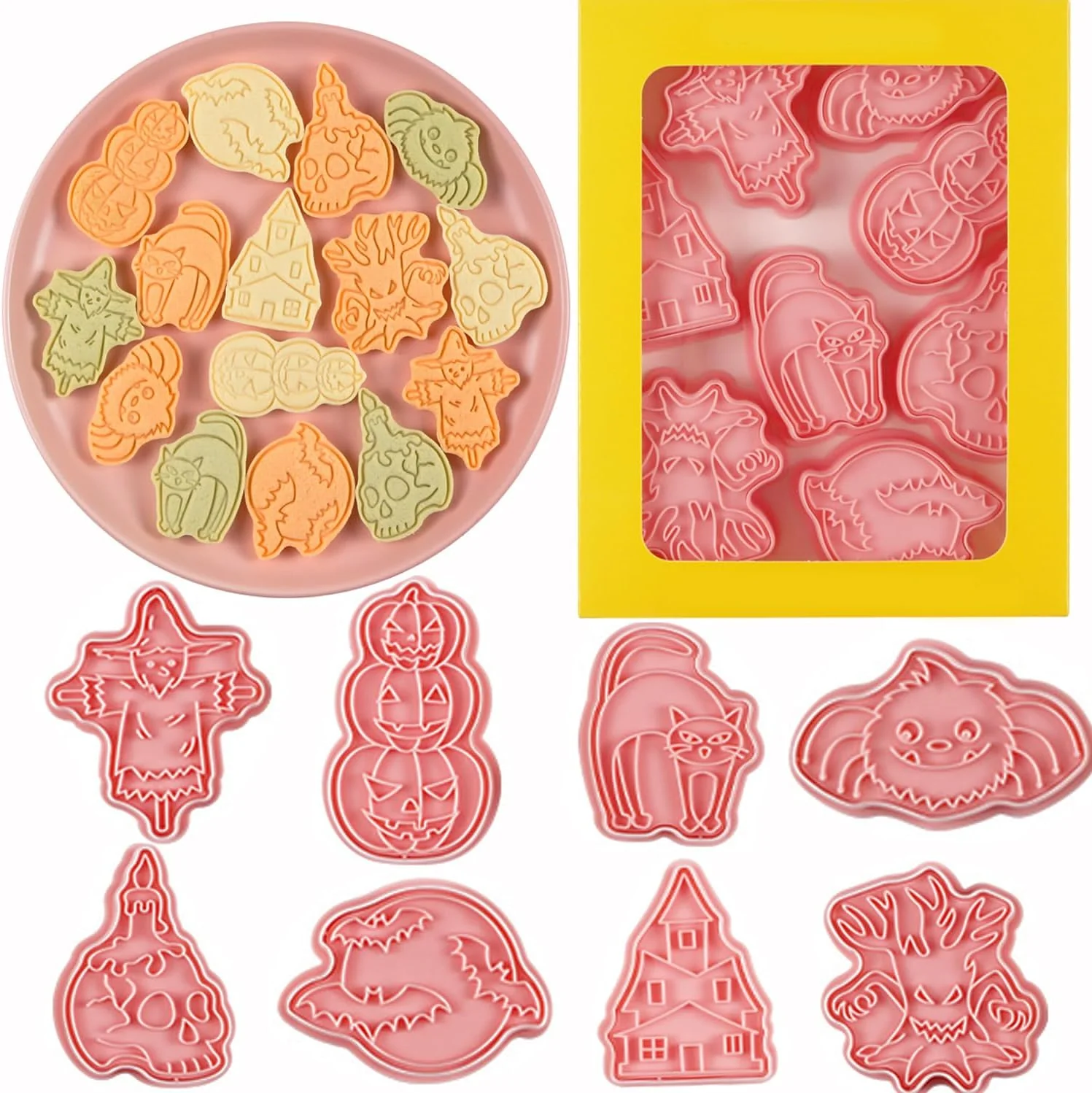 Professional 8 Pcs Halloween Cookie Cutters Set Baking Molds 3D Halloween Press type Cookie Cutter for Baking Fondant Cheese and Pastries World-Class