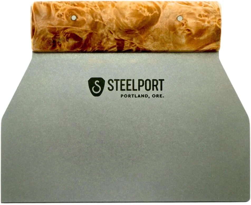 Refined Steelport Bench Scraper USA Made Premium Stainless Steel Dough Cutter Shaper I as Bread Pizza Pastry Cutter 18 Gauge Steel Blade Soft
