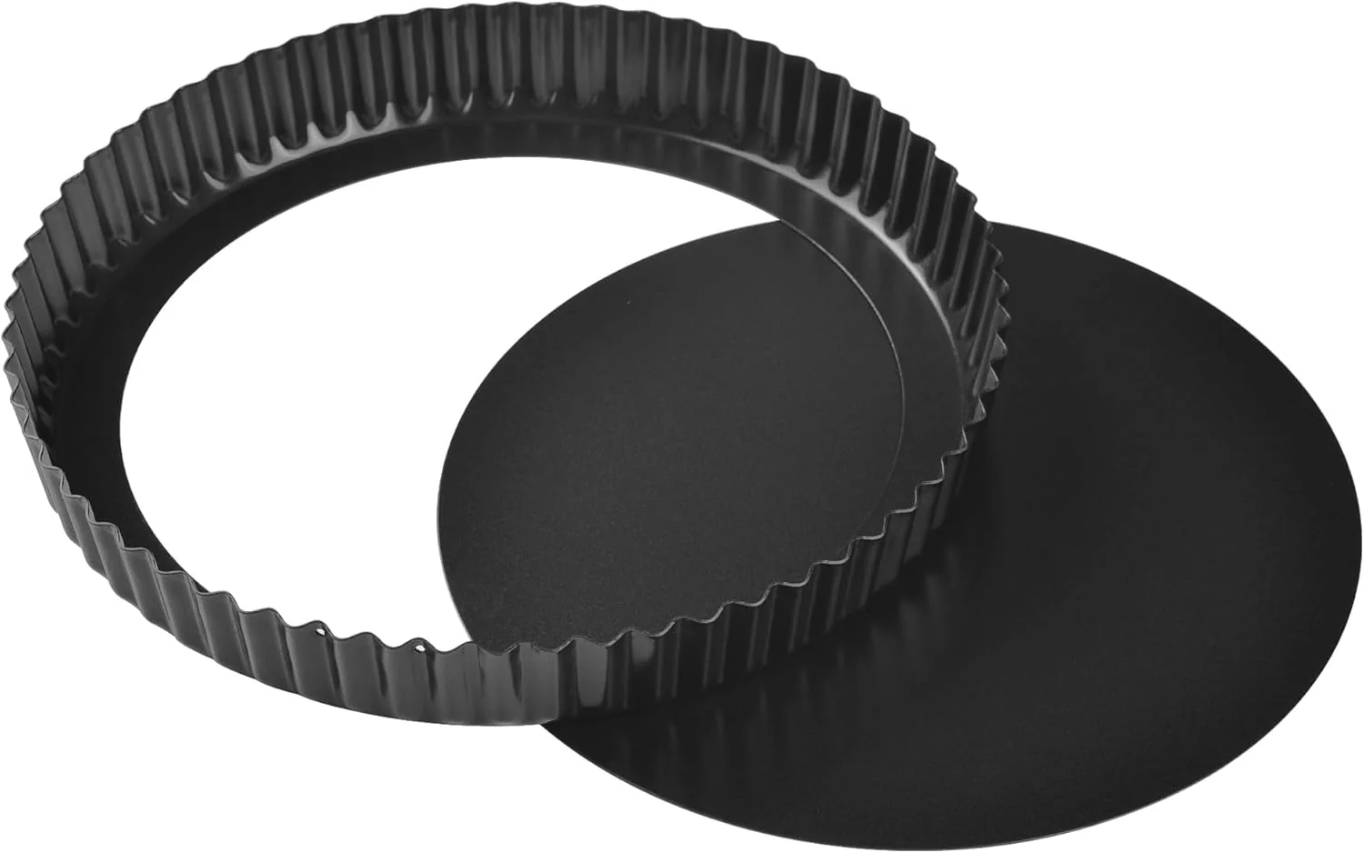 Long-Lasting 9-Inch Round Tart Pan with Loose Removable Bottom Non-Stick Carbon Steel Quiche Pan for Oven Baking Black Casual