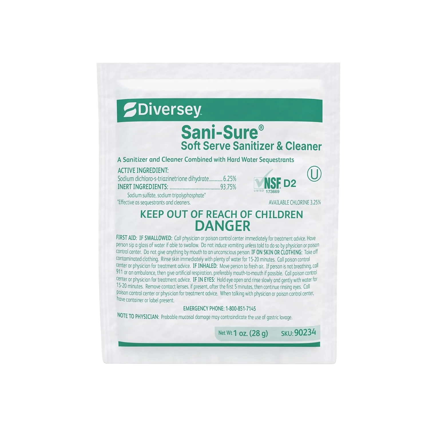 Green Diversey Sani-Sure Soft Serve Sanitizer amp Cleaner 1 oz Packet Soft Serve Machines Shake Equipment Slush Dispensers Yogurt Machines Chlorine Sanitizer Solid