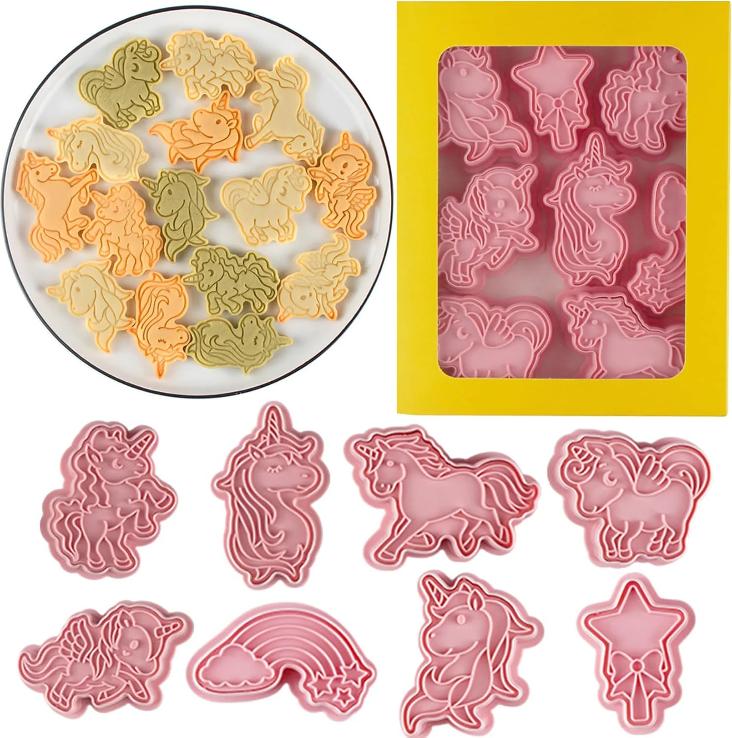 High-End 8 Pcs Unicorn Cookie Cutters Set Baking Molds 3D Unicorn Press type Cookie Cutter for Baking Fondant Cheese and Pastries Superior