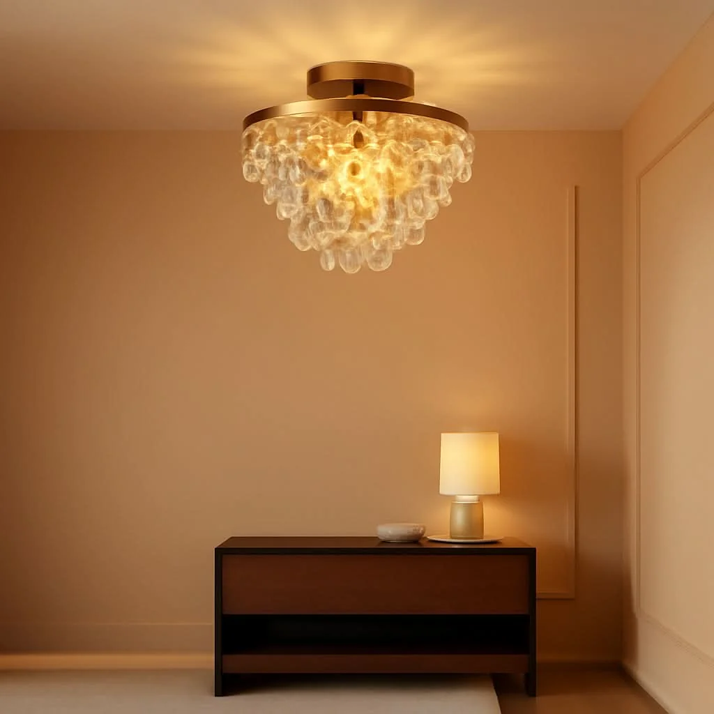 Premium Gold Crystal Chandelier E26 Semi Flush Mount Ceiling Light Durable