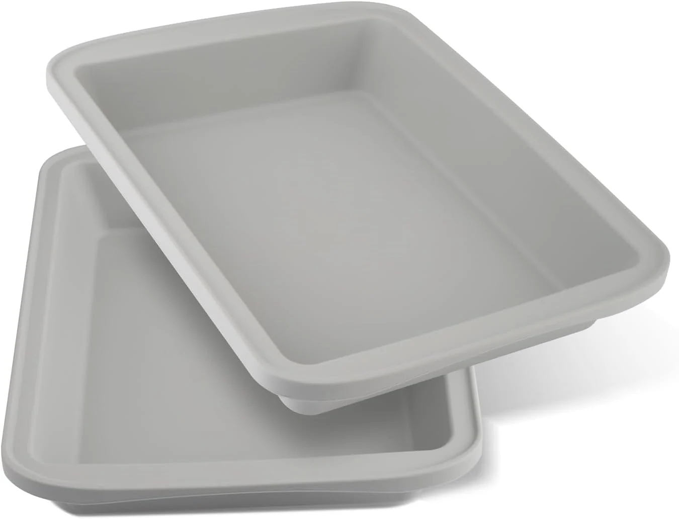 Sustainable Silicone Baking Mold Detroit Style Pizza Pan Rectangular Baking Dish with Handles Compatible with Fancy Panz for Lasagna Cake Brownie or Family Dinner 12.6 x 9.8 x 2.1 Inch 2 Pack Grey Versatile