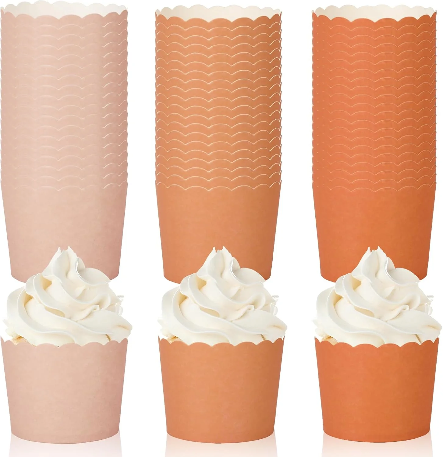 User-Friendly Whaline 120Pcs Orange Paper Baking Cups Scalloped Edge Cupcake Wrappers Gradient Orange Cupcake Muffin Cases for Fall Thanksgiving Party 3 Colors Clean
