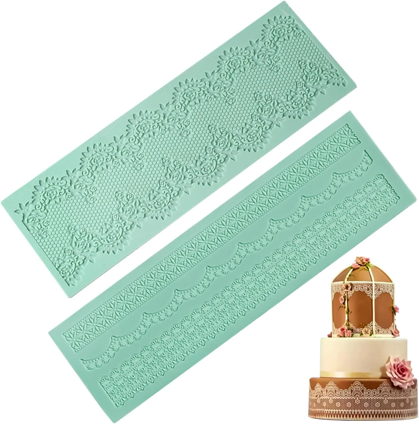 Crafted Growtail 2pcs Lace Molds Silicone Cake Fondant Embossing Mat Lace Molds for Cake Decorating Edible Lace Professional