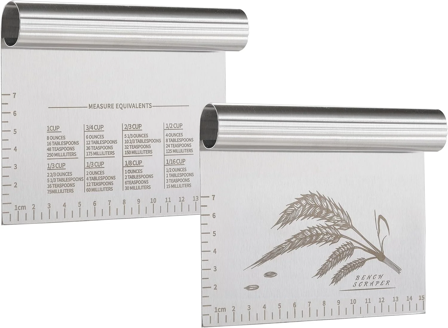 Organic 2PCS Dough Pastry Bench Cutter Scraper OLULU Stainless Steel Kitchen Food Scraper with Protective Cover Anti-Wear Laser-Engraved Measuring Scale and Ear Of Wheat Dishwasher Safe 2Pack 6 inch Dependable