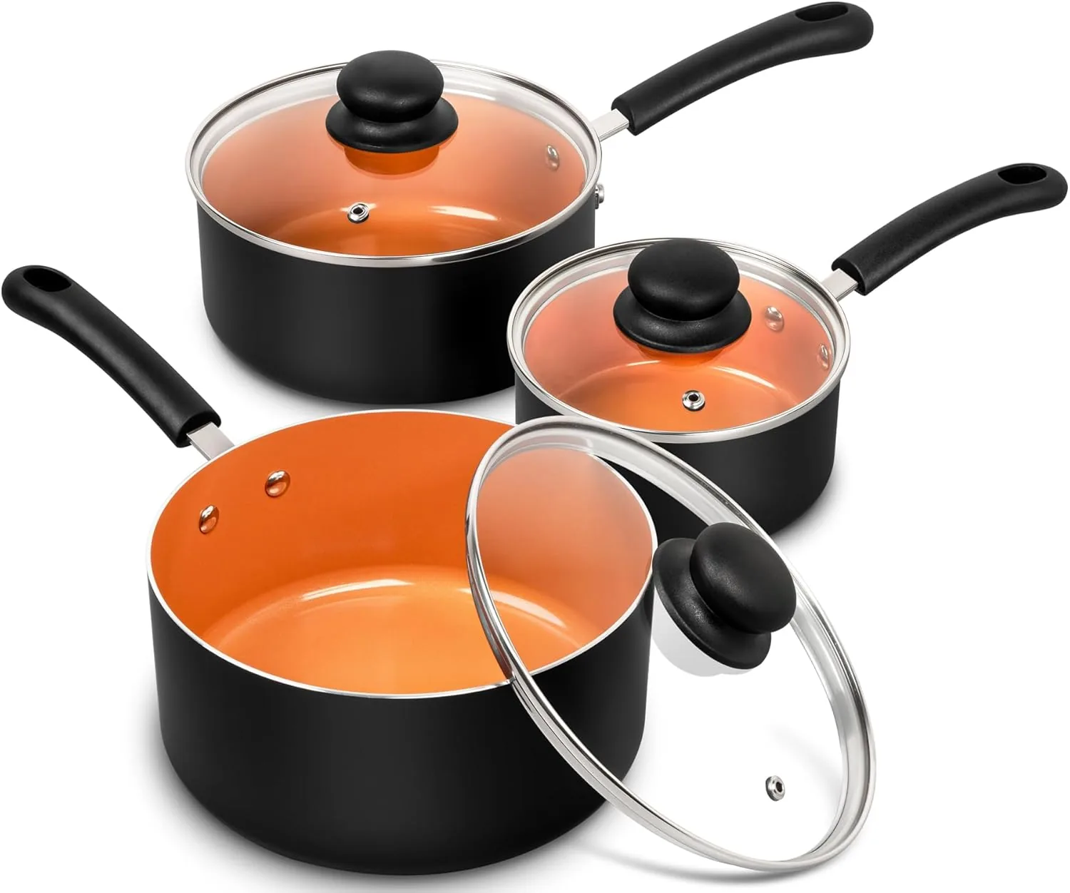 Premium Material Michelangelo Nonstick Sauce Pan with Lid 1QT 2QT 3QT Ceramic Saucepan Set Copper Sauce pans Non-Toxic Saucepan Prestigious