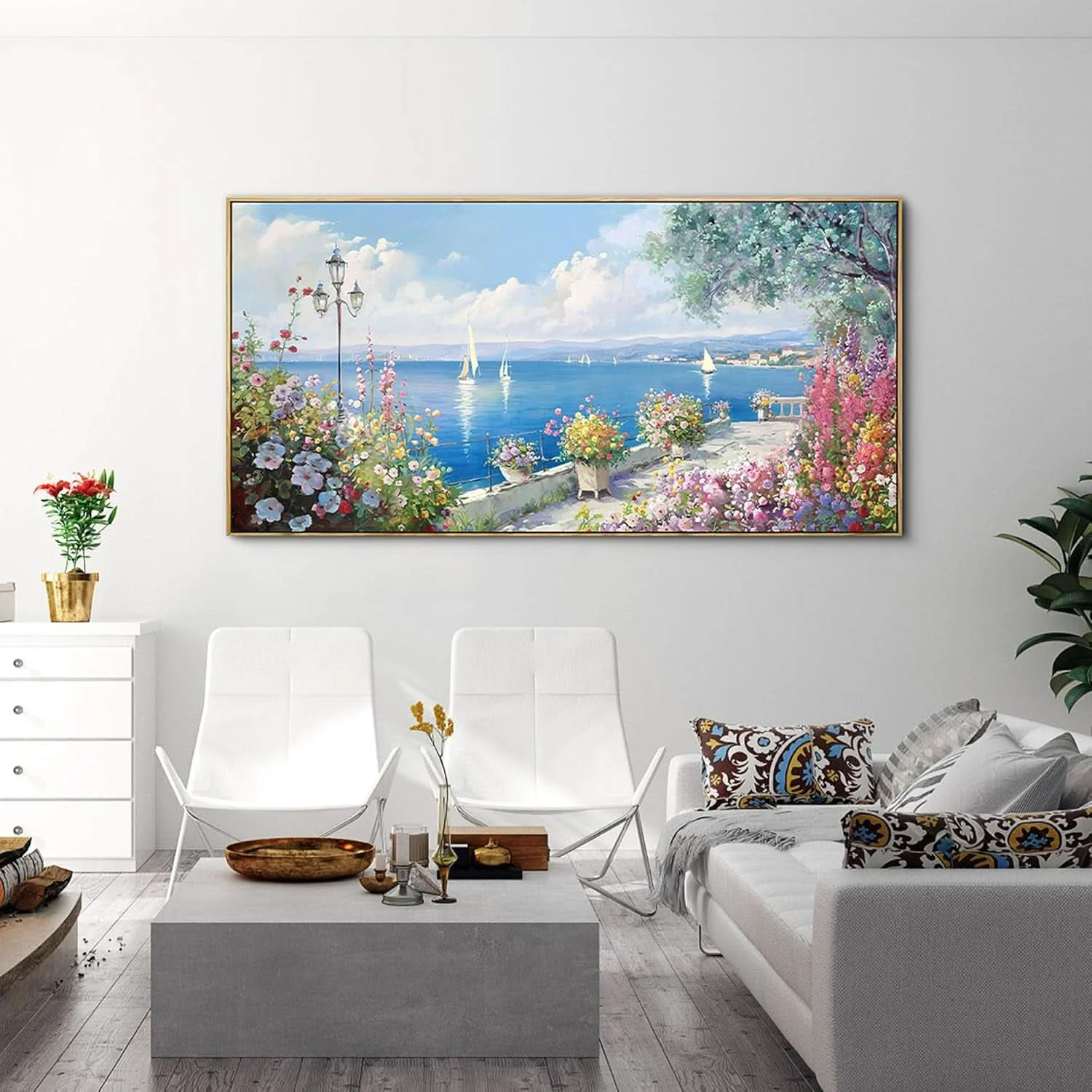 Safe Ultramarine Coastal Seascape Canvas Wall Art 58×29 Long-Lasting