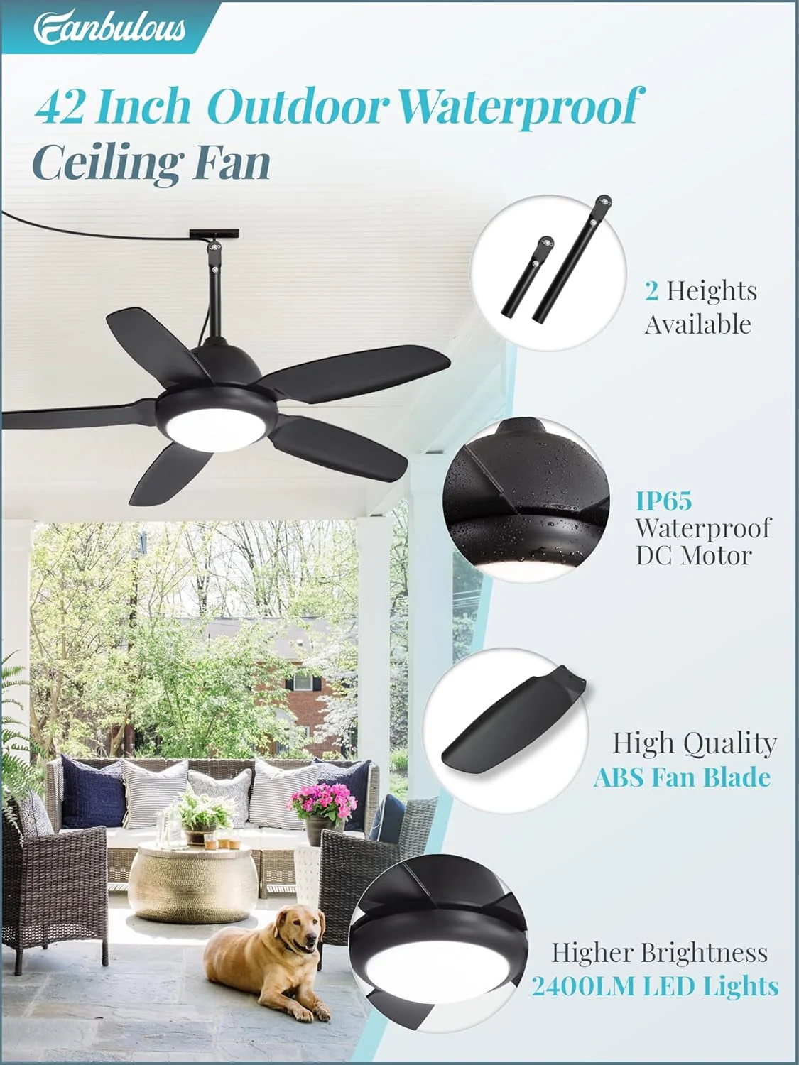 Superior 42-Inch Waterproof Outdoor Ceiling Fan Illuminated Expertly Made