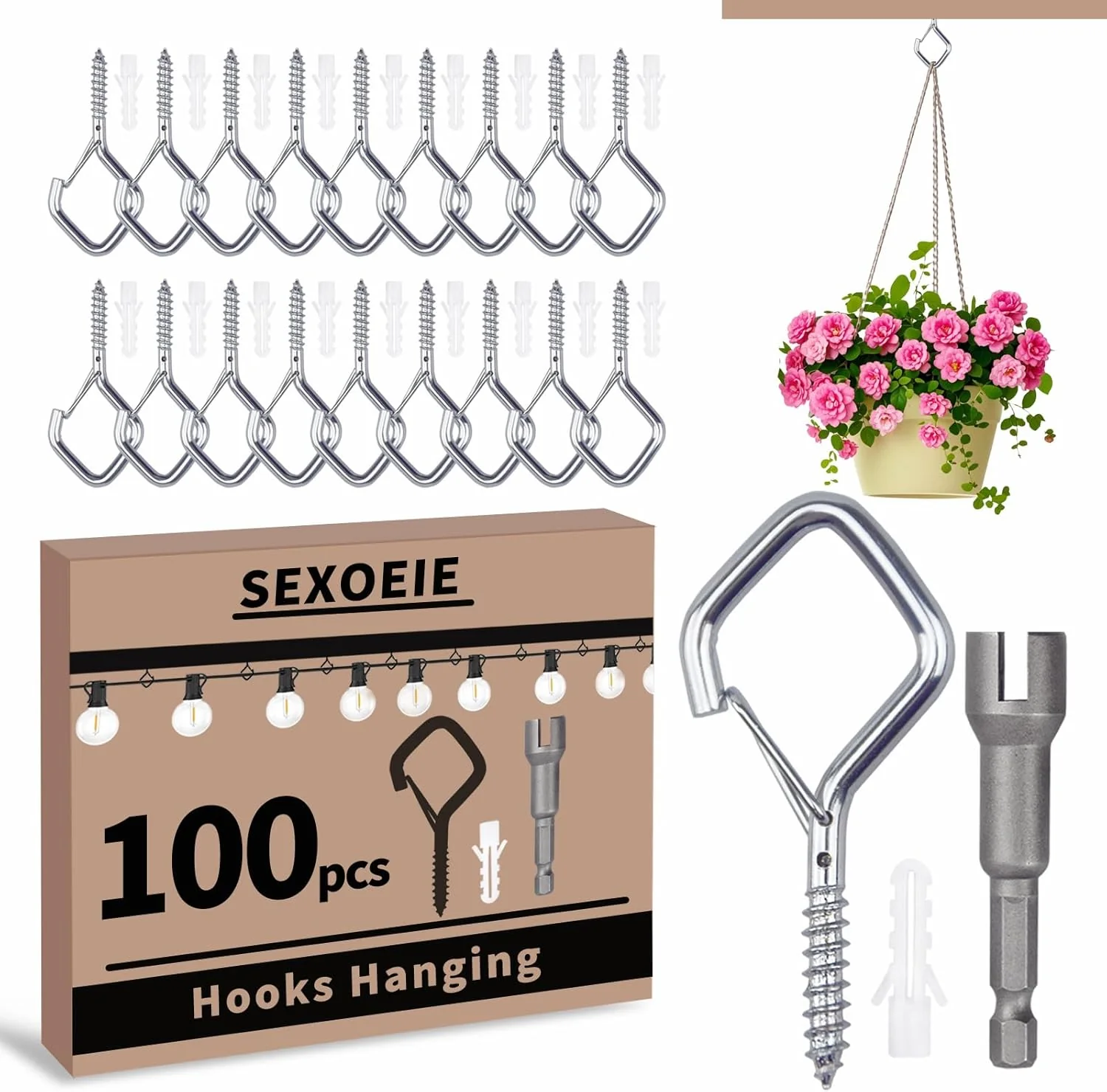 World-Class 100 PCS Silver Eye Screw Hooks for Hanging Heavy Duty with Safety Buckle.Metal Ceiling Hooks for Hanging Plants Cup Wind Chime Bird Feeders Patio Carefully Designed