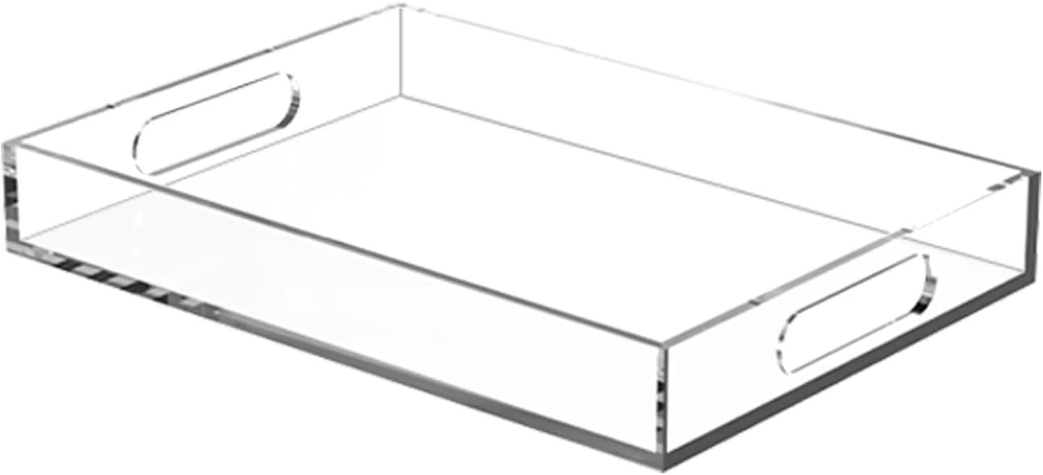 Quality Acrylic Tray for Ottoman Acrylic Organizers Tray Large Serving Tray with Handle Lucite Tray Organizer for Bench Coffee Table Countertop Kitchen Modern
