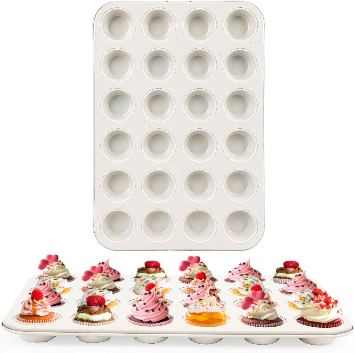 Trusted 2-Pack 24-cup Beige Miffin Pan Non-Stick Cupcake Muffin Tin Ceramic Coating Safe Baking Cupcake Pan Certified