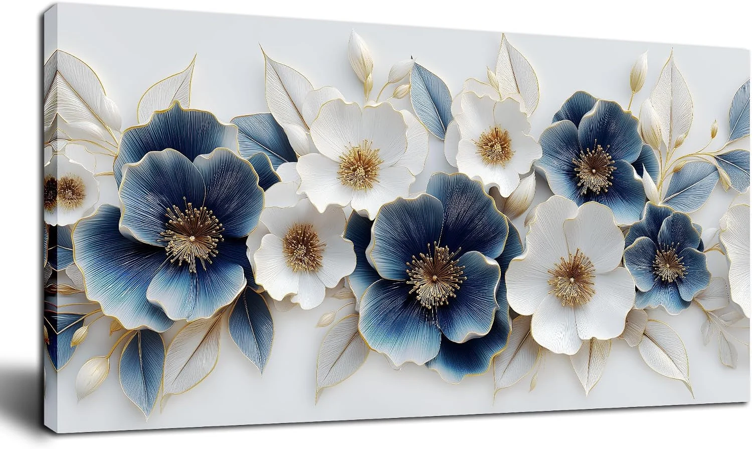 Outstanding Framed Blue White Floral Canvas Wall Art 20×40 Ready To Hang Selected