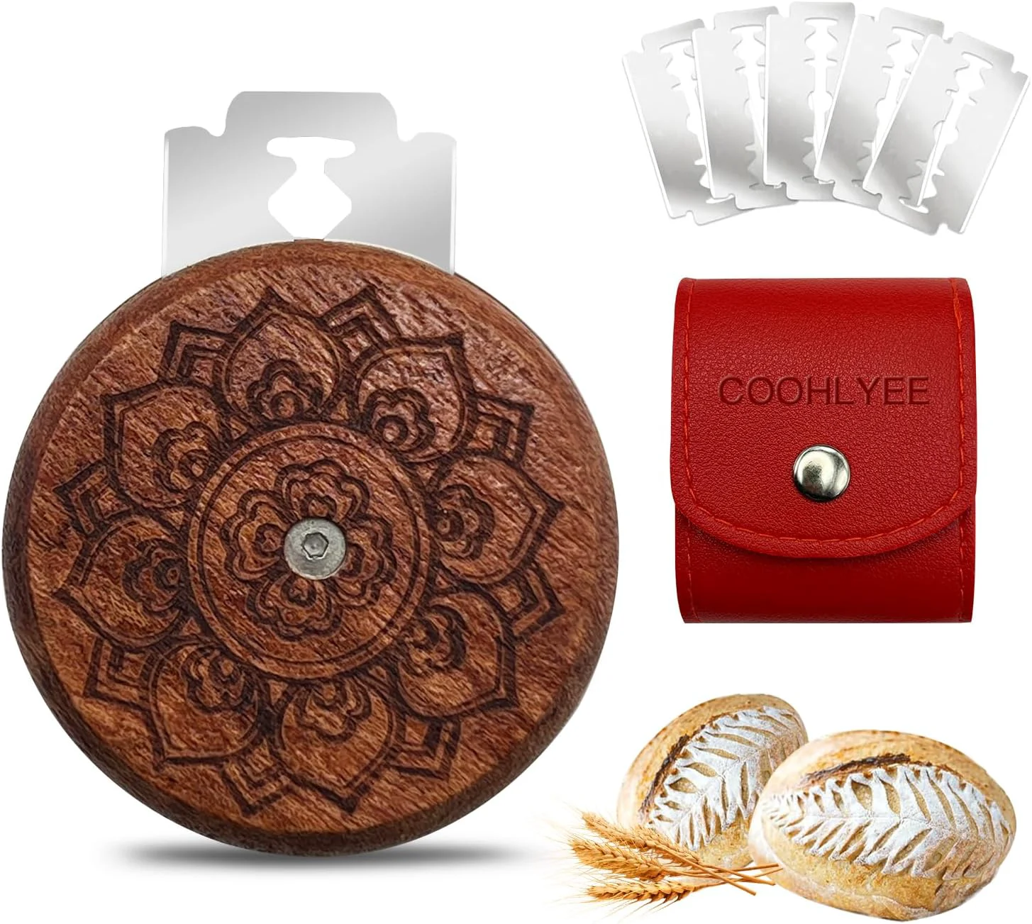 Superior Bread Lame Sourdough Scoring Tool Wooden Lame Bread Scoring Tool with 5 Razor Blades and Leather Storage Cover Elegant