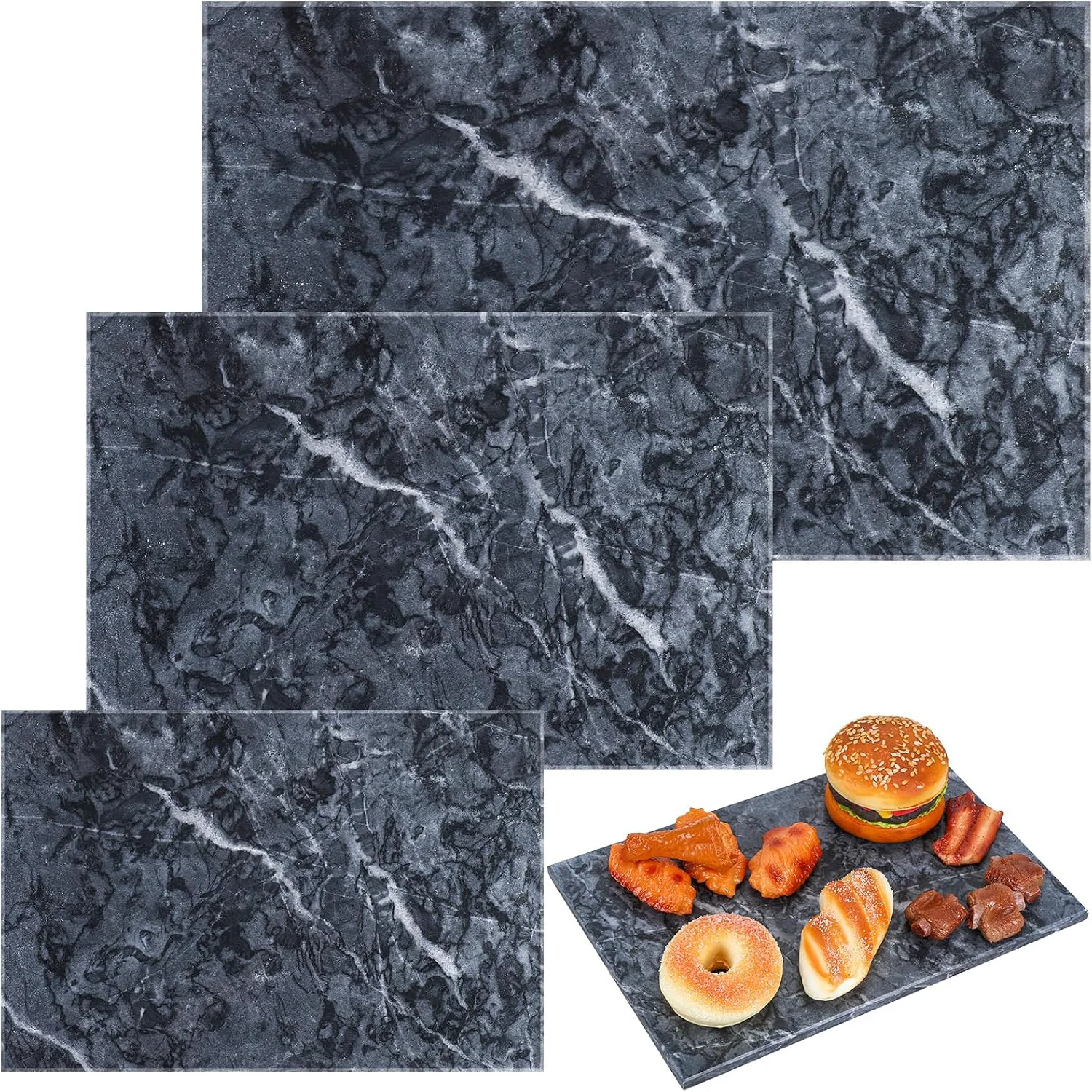 User-Friendly Hushee 3 Pcs Marble Cutting Board for Kitchen Different Size Black Clean