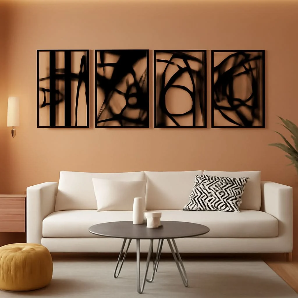 Traditional Black Abstract Metal Wall Art 4 Pack Minimalist 3D Responsible
