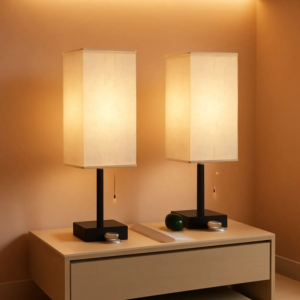 Quality Luxurious Nightstand Lamps With Integrated AC Outlet Natural