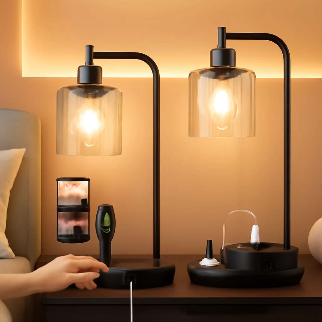 Lightweight Industrial Table Lamps 2 Pack Black Dimmable USB Ports Comfortable