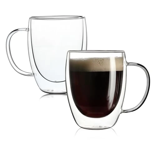 Original 2 Pack Double Walled Glass Coffee Mugs with Handles 2 Count Official