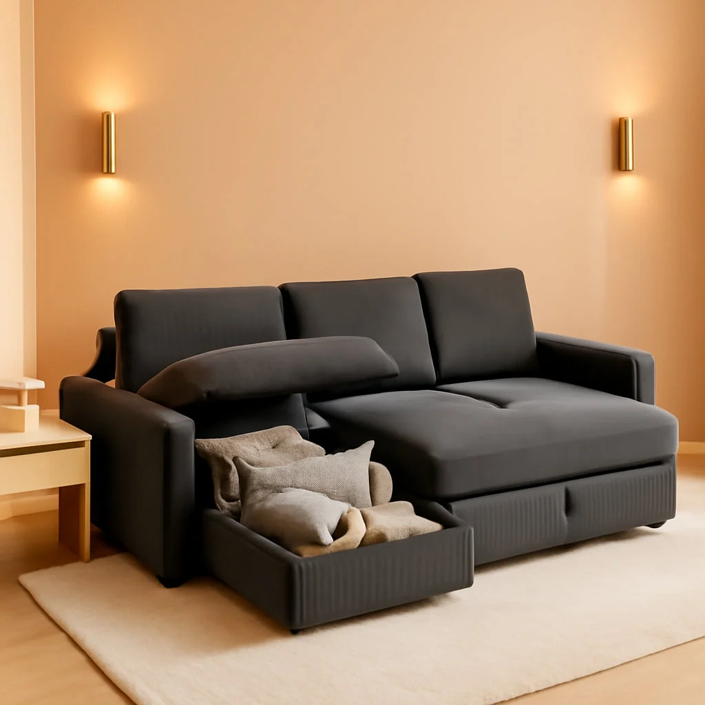 World-Class Dark Grey Corduroy Sleeper Sofa With Hidden Storage Original Design