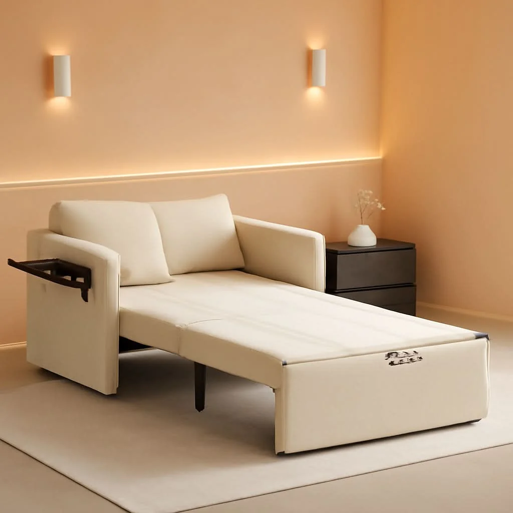 Contemporary Oversize 45 Inch Sleeper Chair Bed With Wing Table Beige Classic