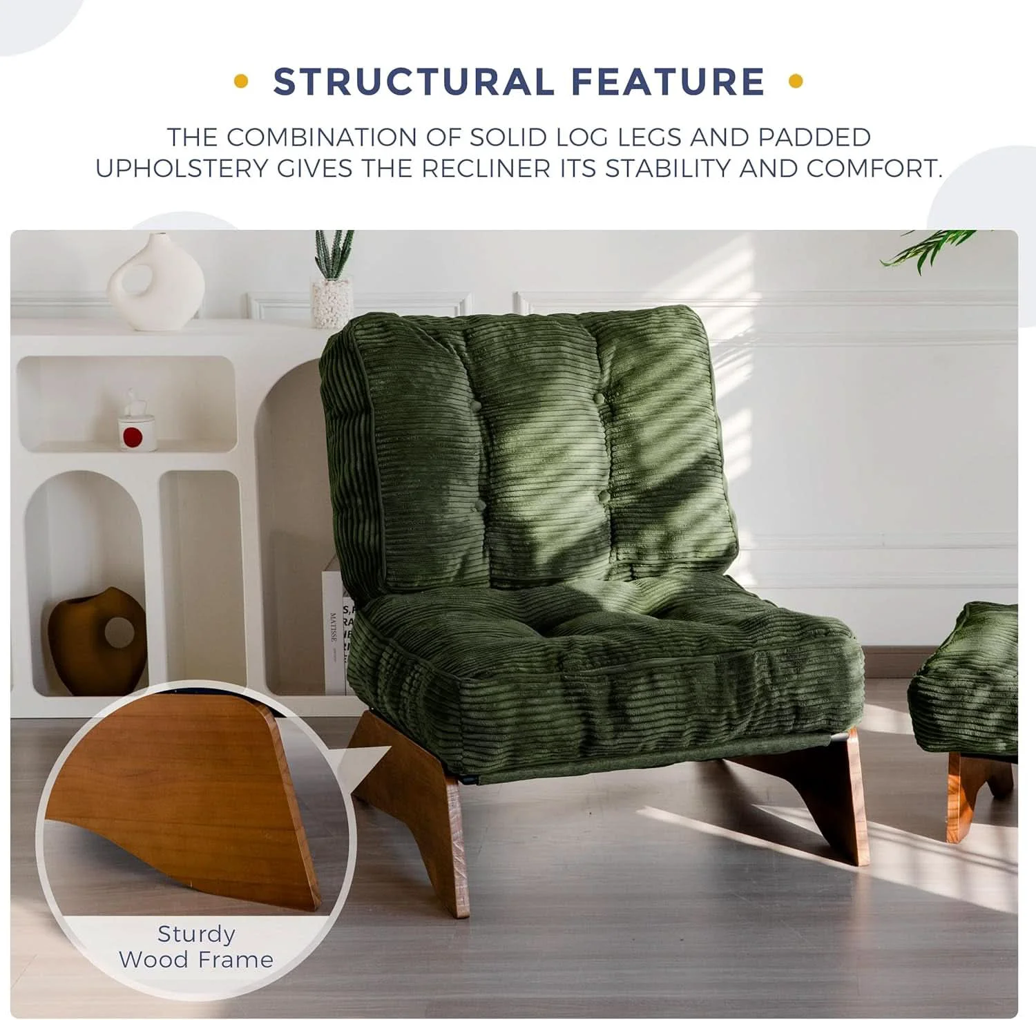 Reusable Green Adjustable Backrest Accent Chair With Ottoman Crafted