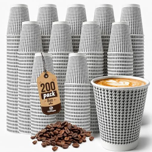Enhanced 8 oz Coffee Cups 200 Pack【WITHOUT LIDS】 Insulated Corrugated Disposable Paper Cups To Go 200 Count Smart