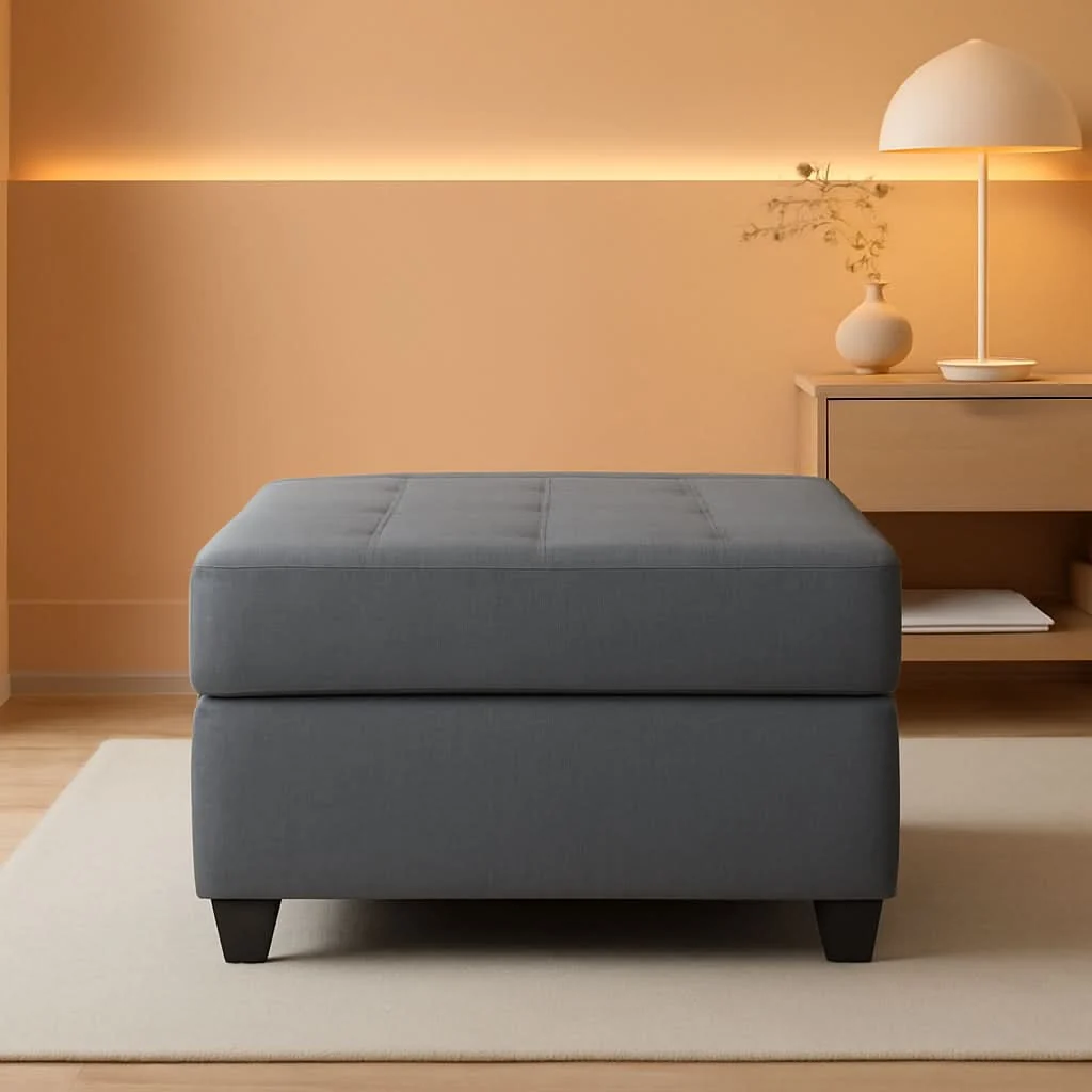 Artisan Dark Gray Upholstered Ottoman With Concealed Storage Secure
