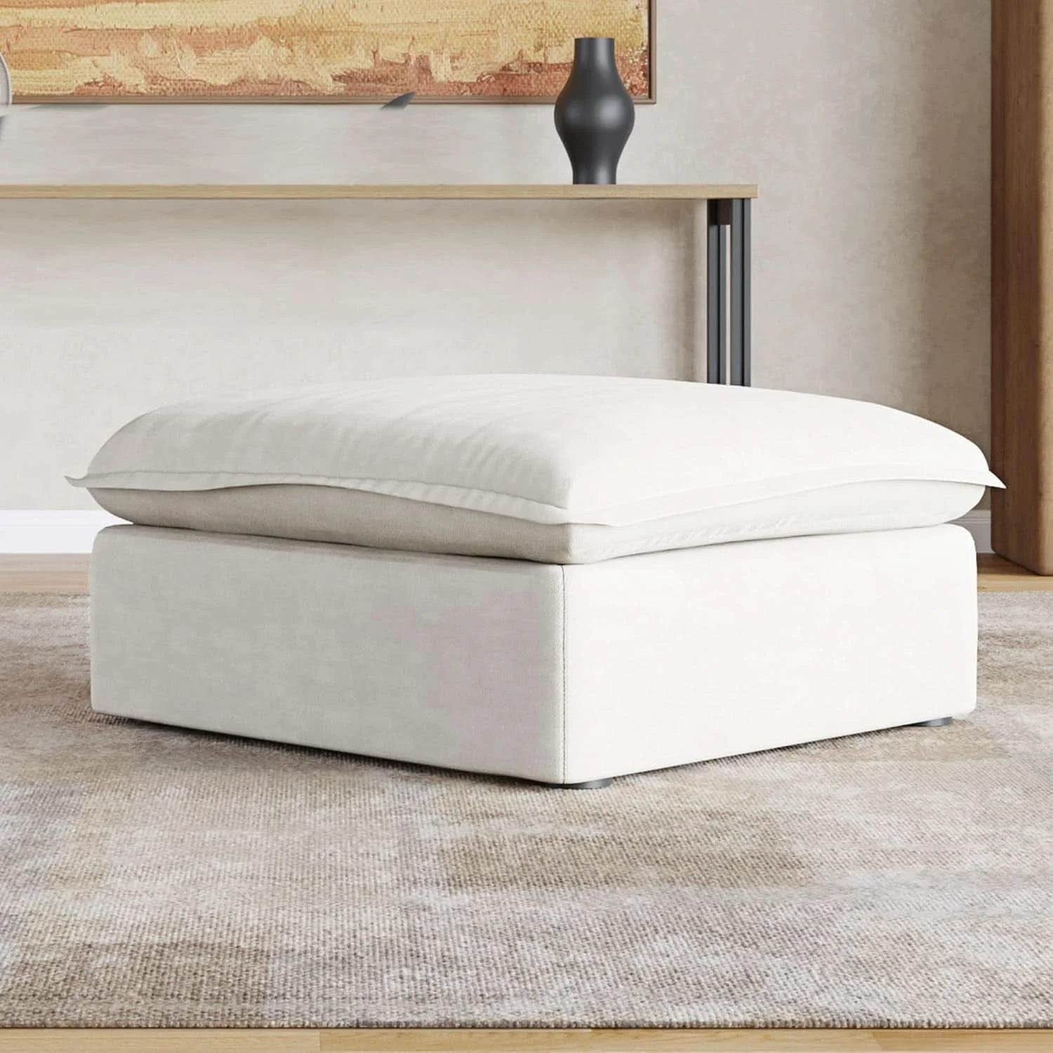 Carefully Designed White Hemp Velvet Ottoman Footstool Removable Covers Smooth