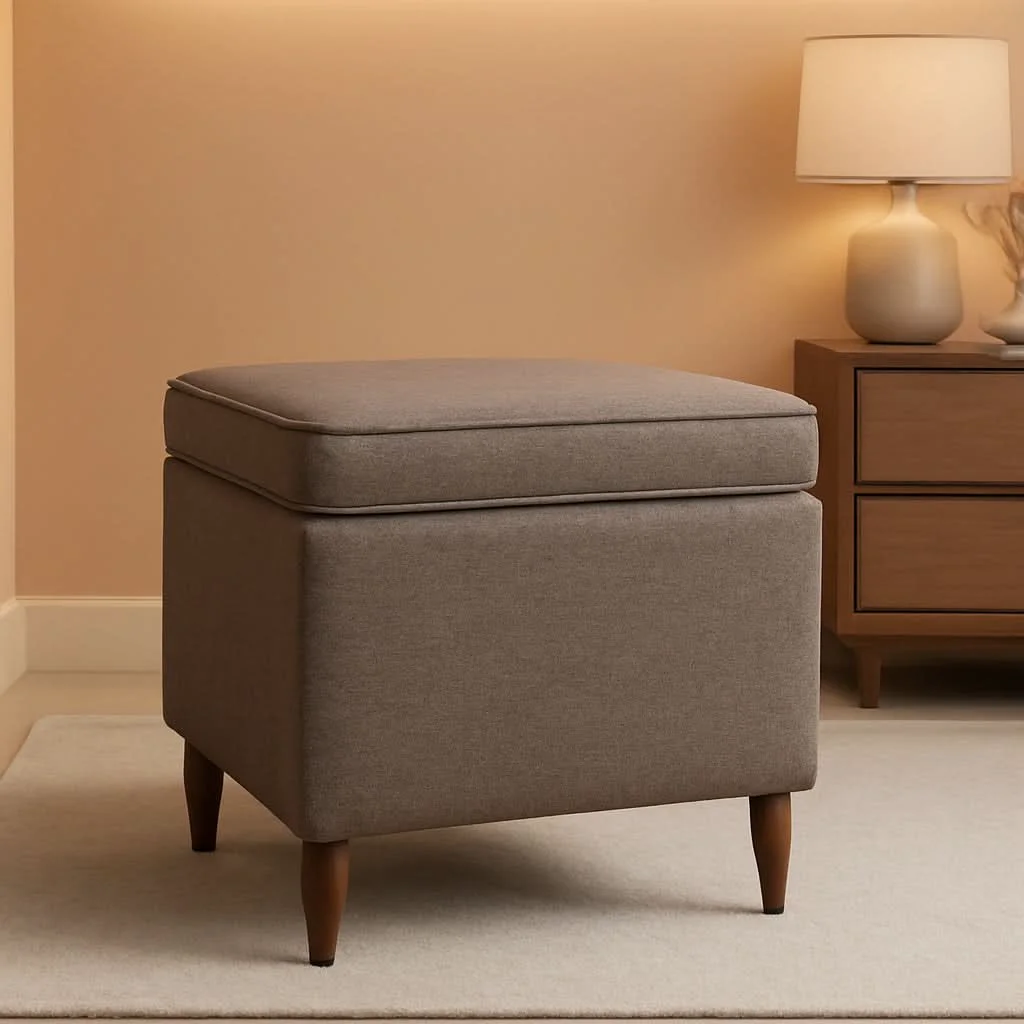 Functional Chocolate Brown Contemporary Storage Ottoman With Lid Smooth