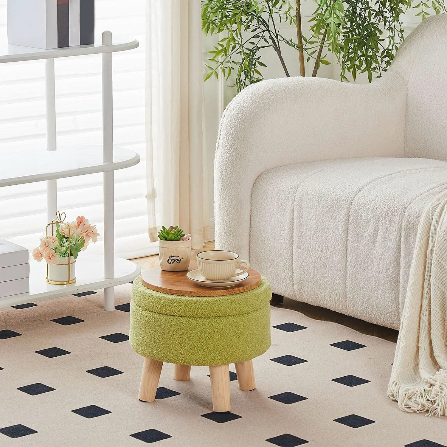 Unique Storage Ottoman Round Footstool Velvet Modern Utility Premium Material