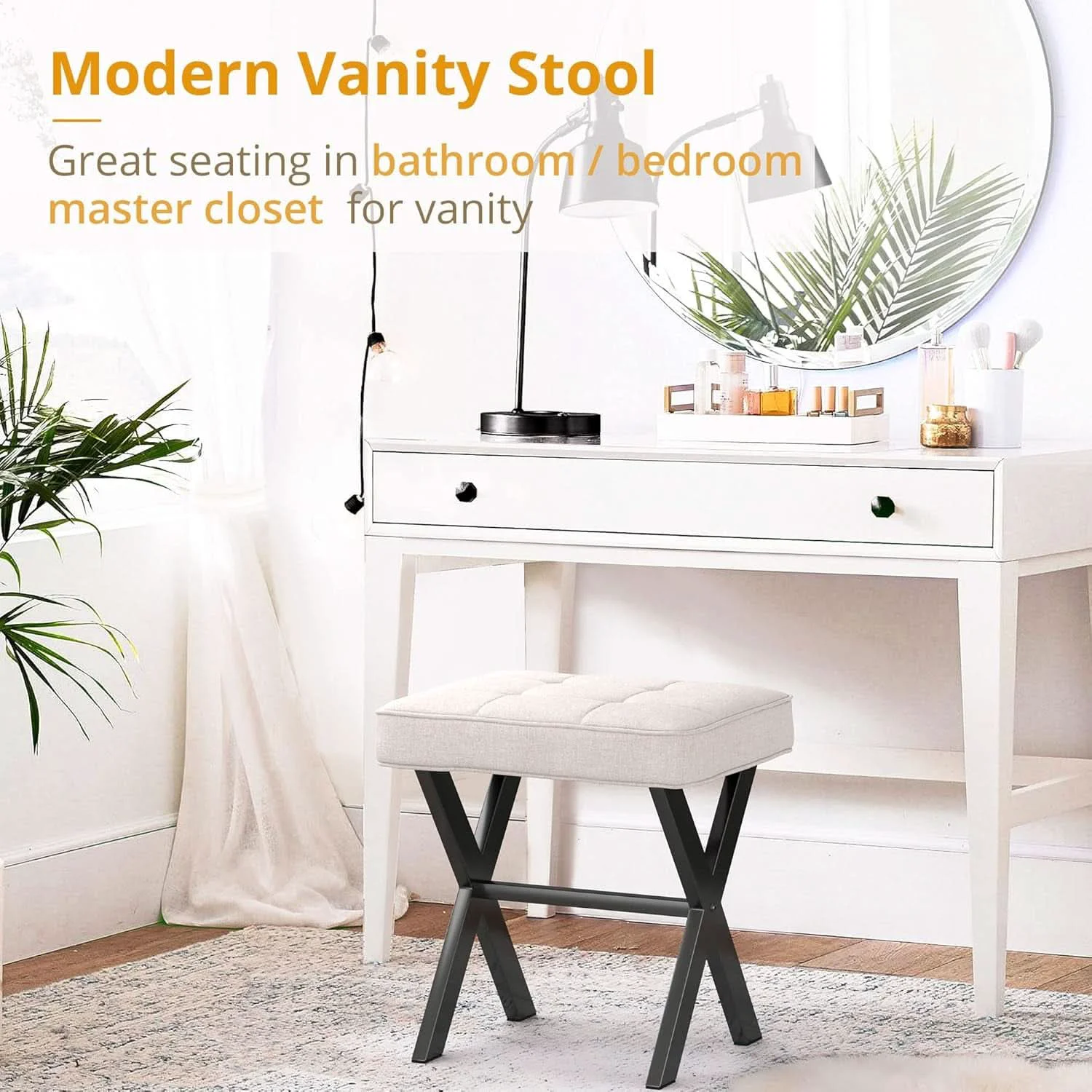Practical Linen Vanity Ottoman Foot Stool 16.9×12.9×18 Inches Luxury