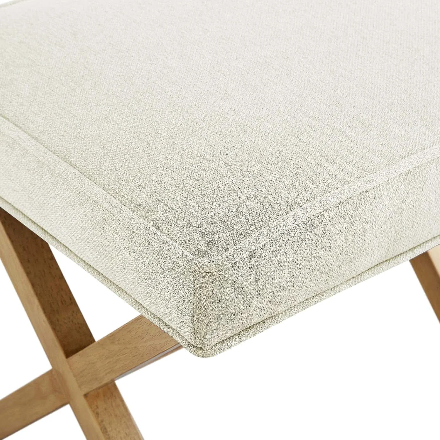 High-End Small Ivory Upholstered Ottoman Footrest With Xframe Premium Material