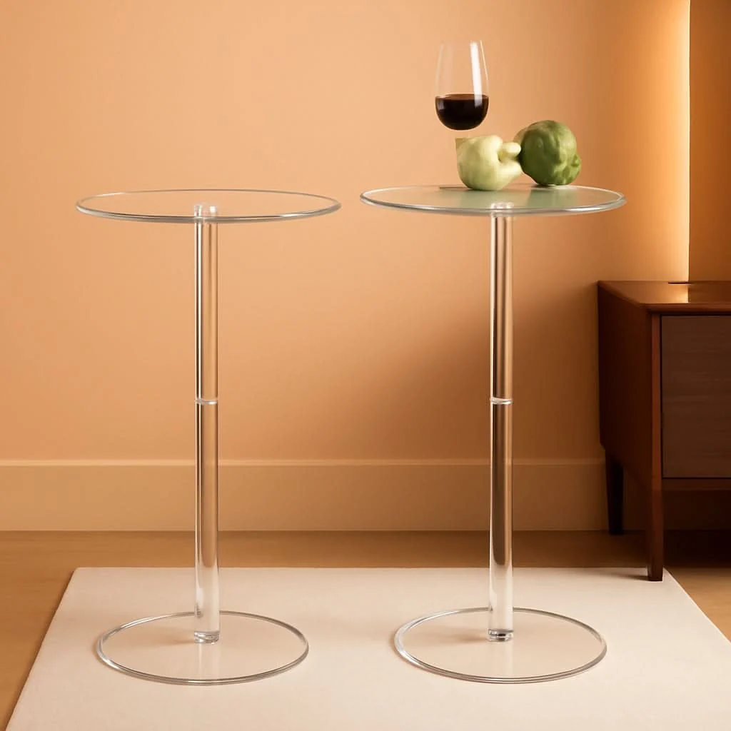 Eco-Friendly Two Piece Acrylic Side Tables Clear 10x10x24.2Inches Artisan