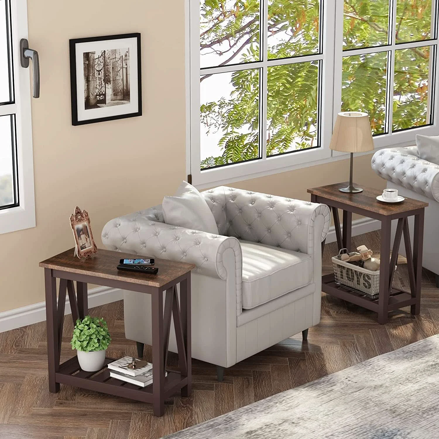 Healthy Espresso Narrow End Table With Shelf 23.6 Inch Rustic Prestigious
