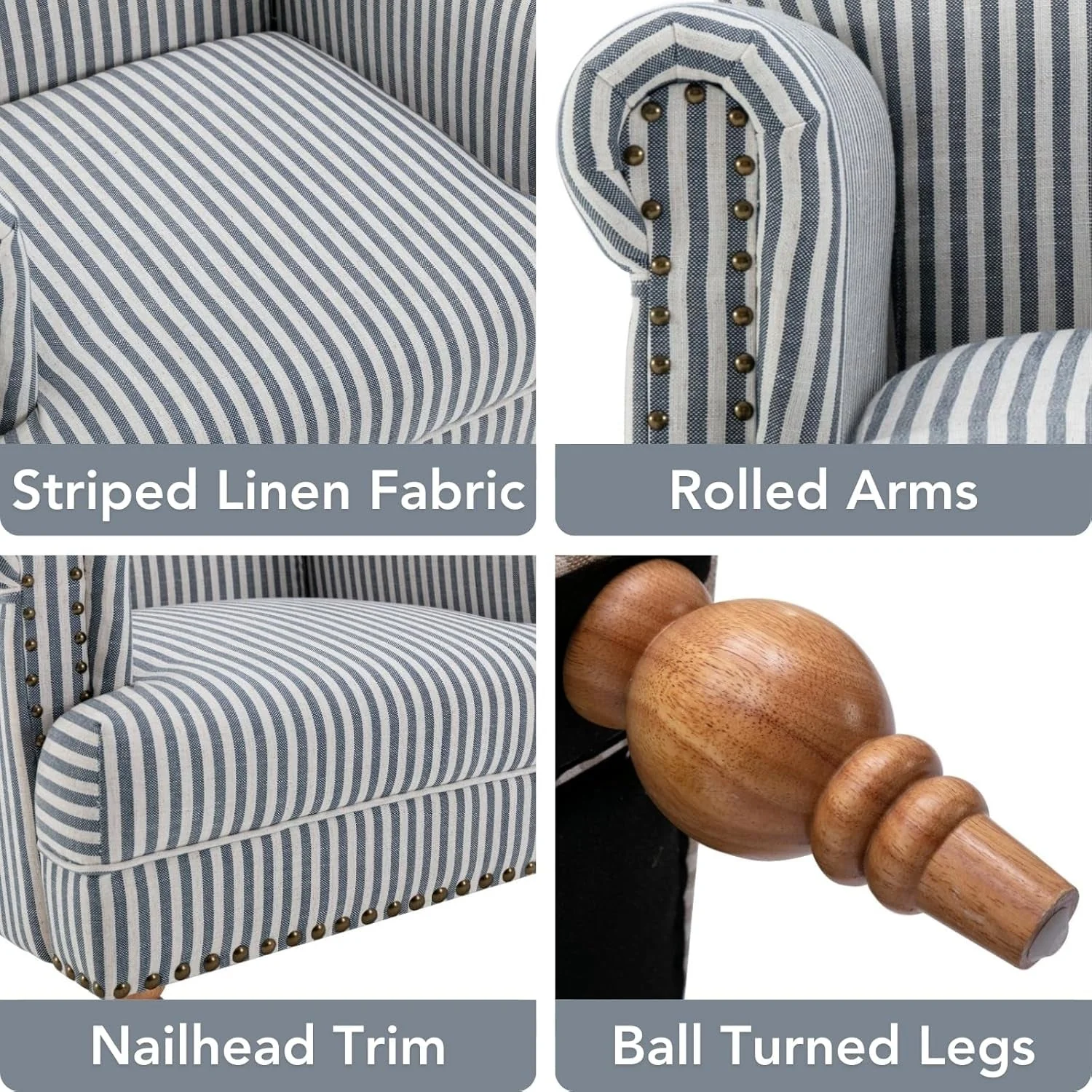 Reliable Blue Upholstered Coastal Accent Chair Nailhead Trim Fashionable