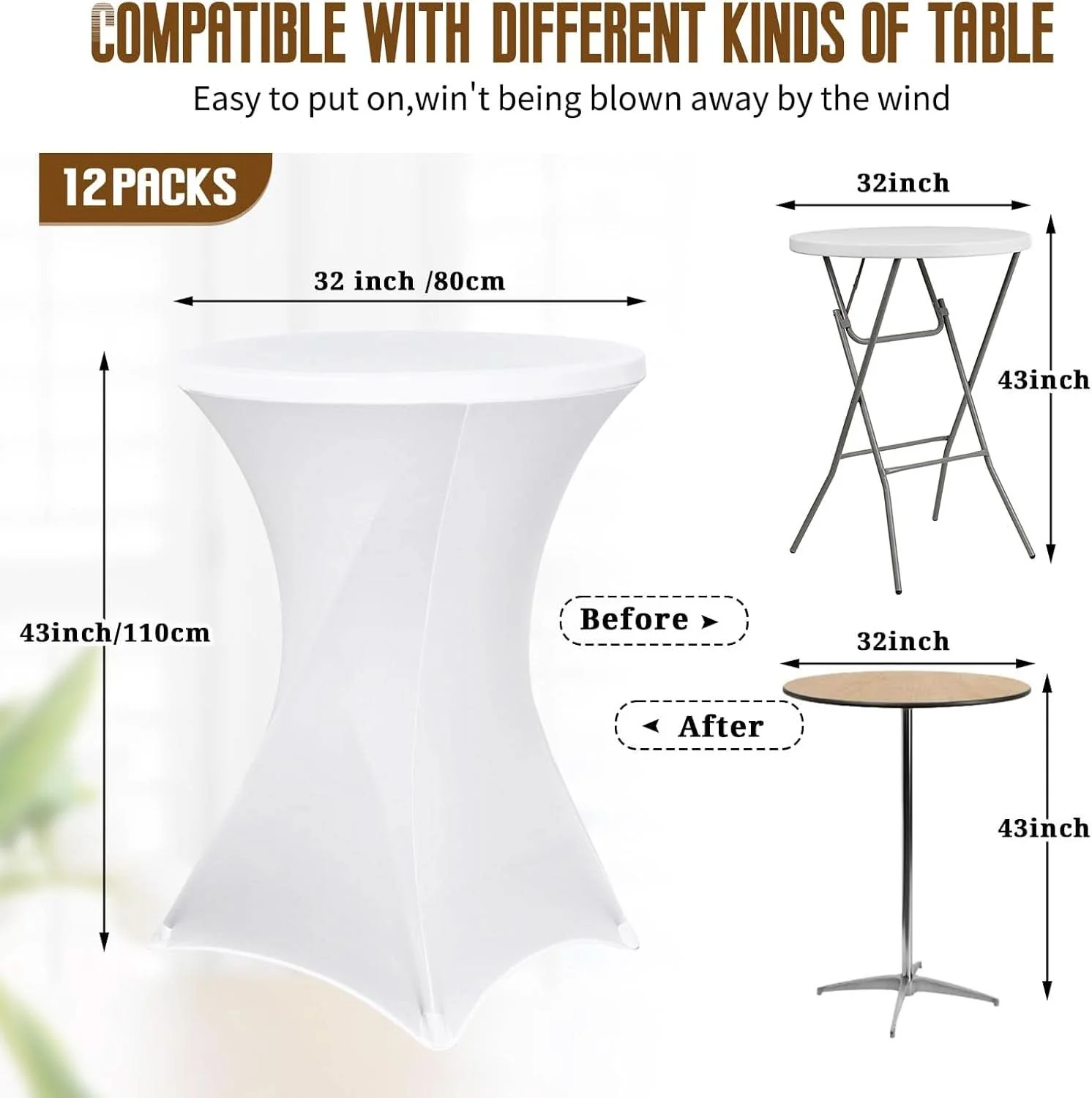 Exceptional White Spandex Square Cocktail Table Covers 32x43Inches Elite